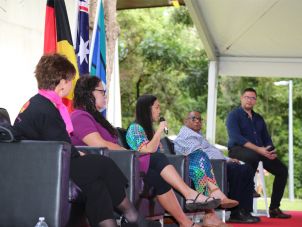 Three guest speakers and the facilitator at the Voice to Parliament panel. 