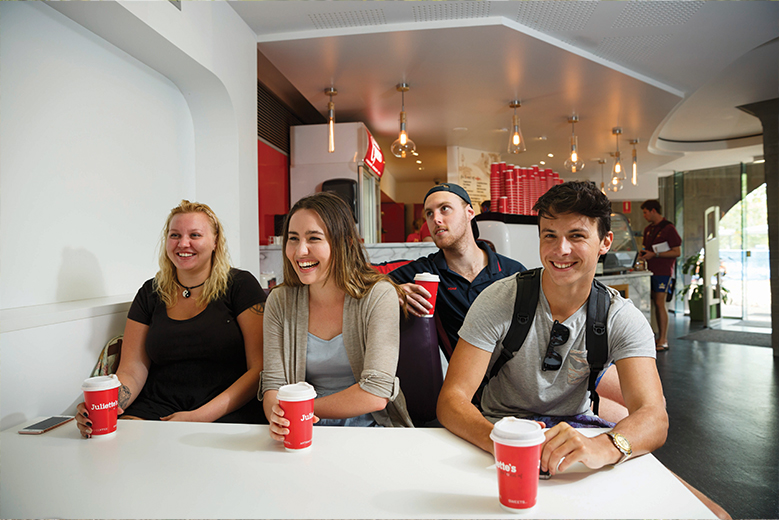 Happy students socializing.