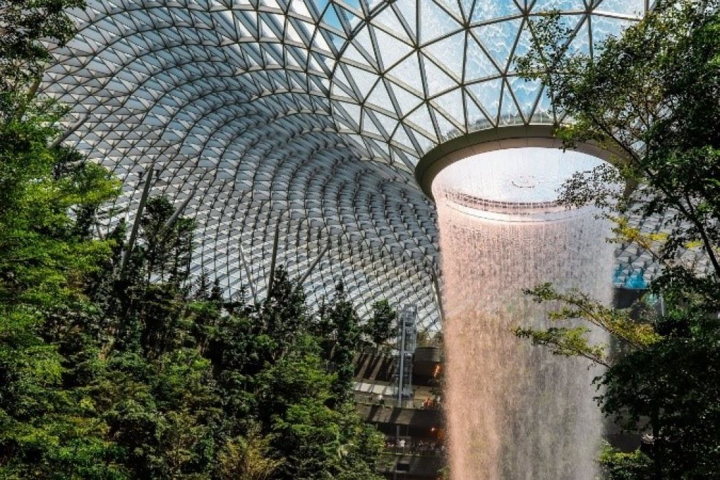 water falling through greenhouse roof