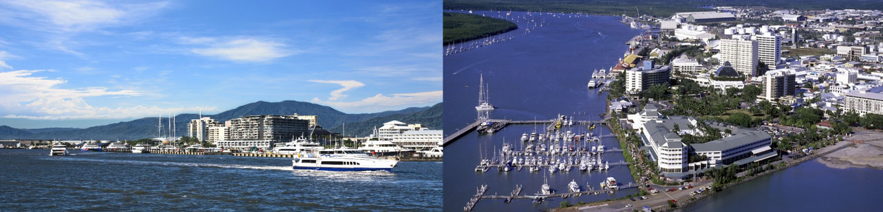 Two photos of the Cairns waterfront