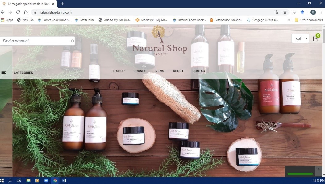Screen shot of an organic store based in Tahiti