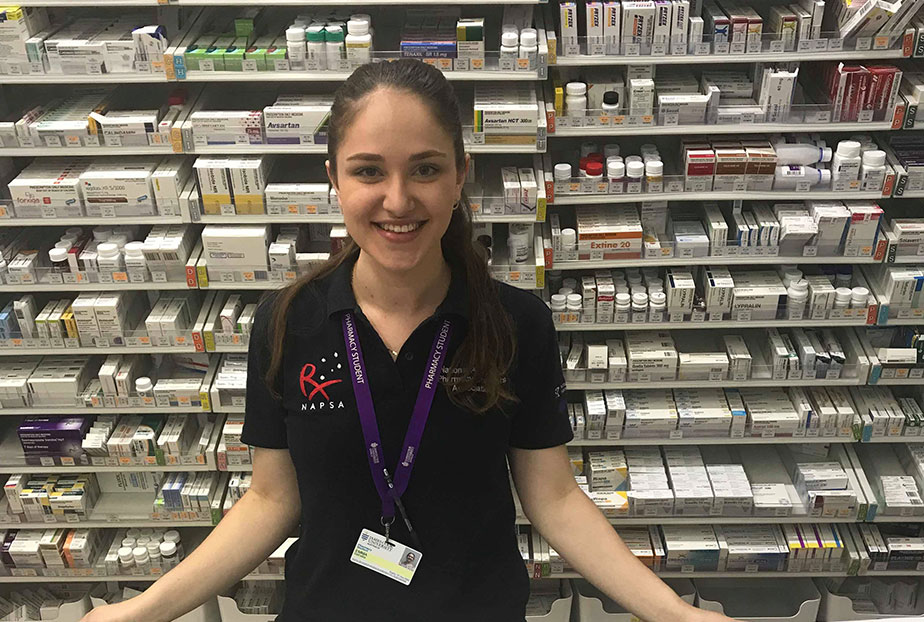 Emma Dall'Alba in local pharmacy on placement