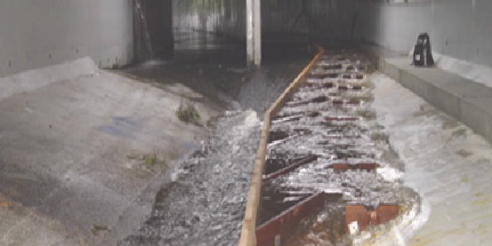 Photo of prototype cross slope offset baffle fishway in Enoggera Creek Moggill Road culvert