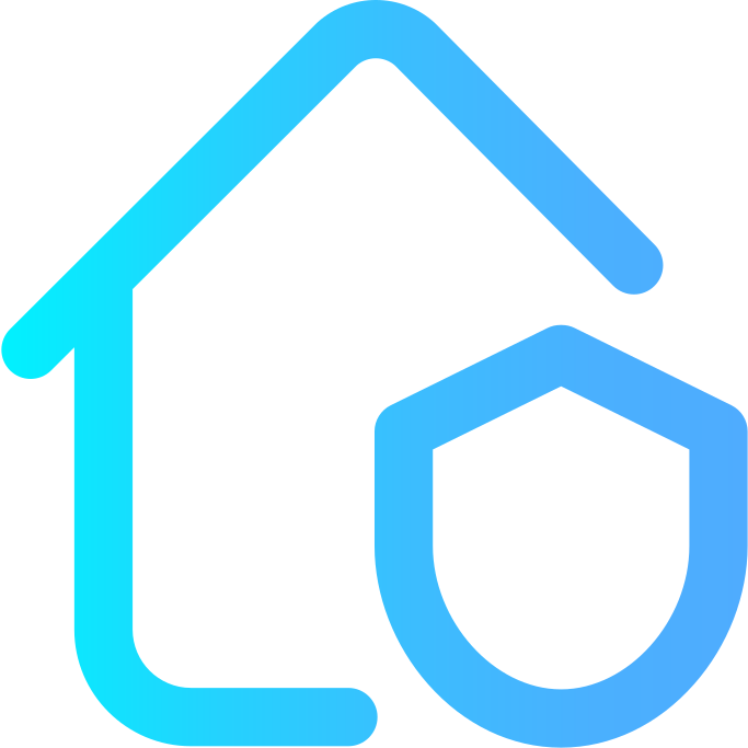 cartoon house with shield.  