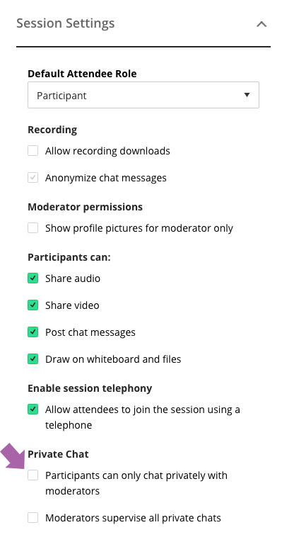 Private chat settings