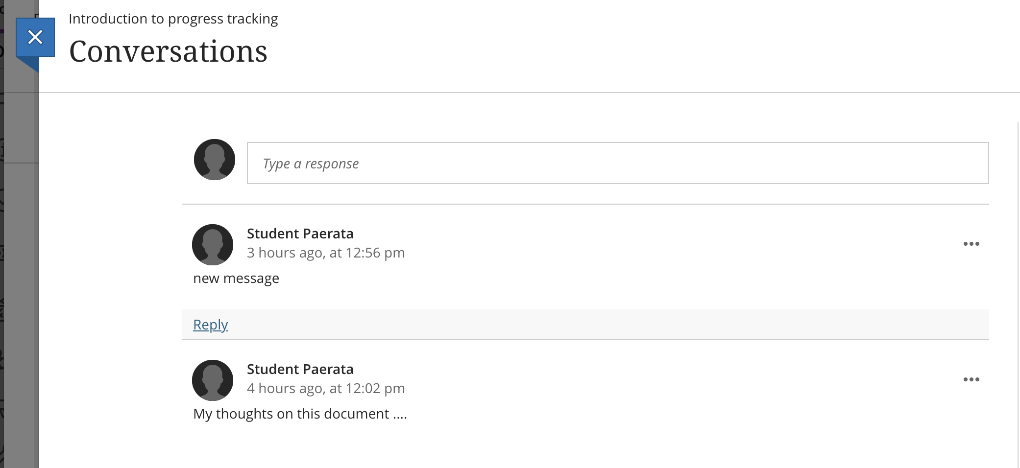 Screenshot of the student view of Conversations