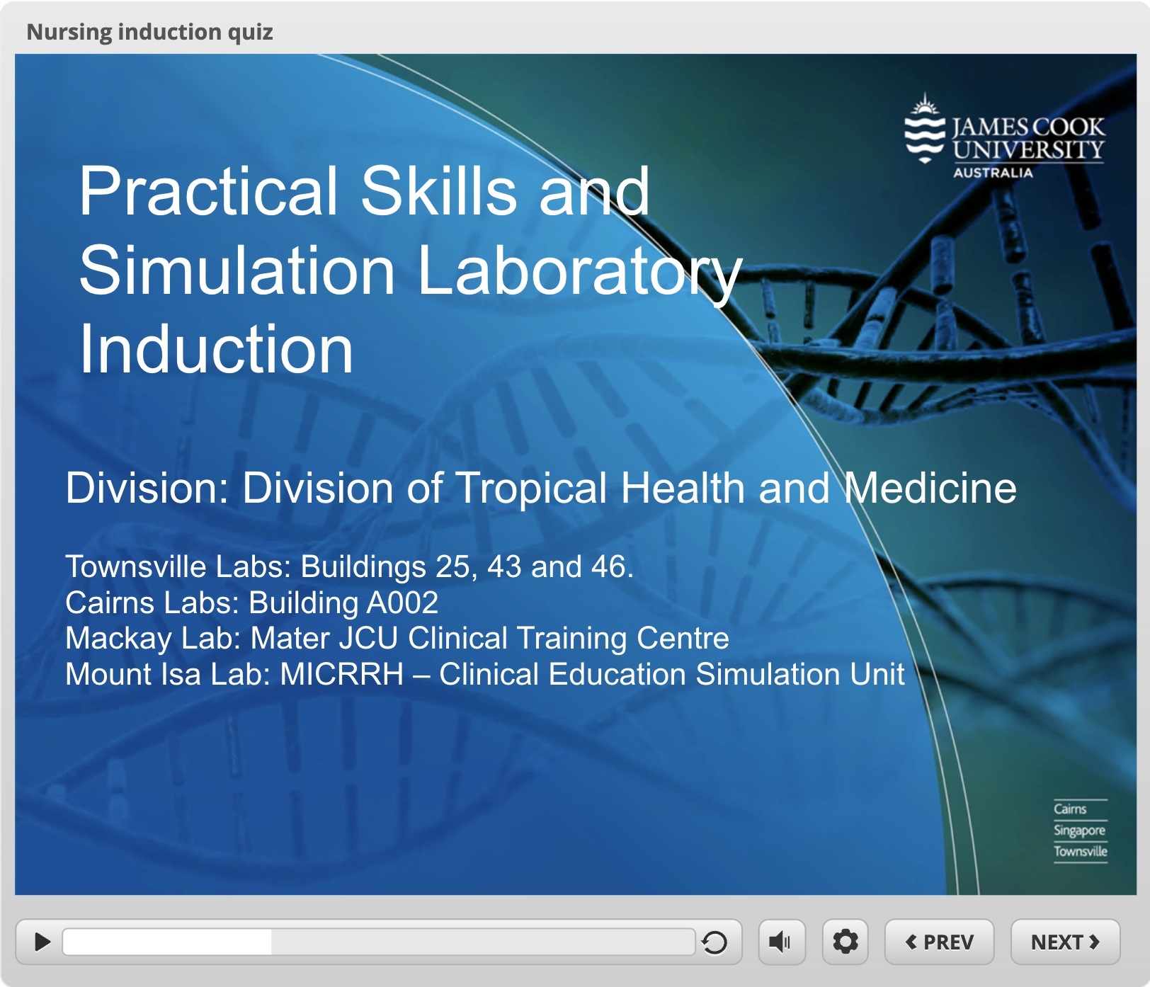 Nursing induction screenshot of the nursing induction quiz.