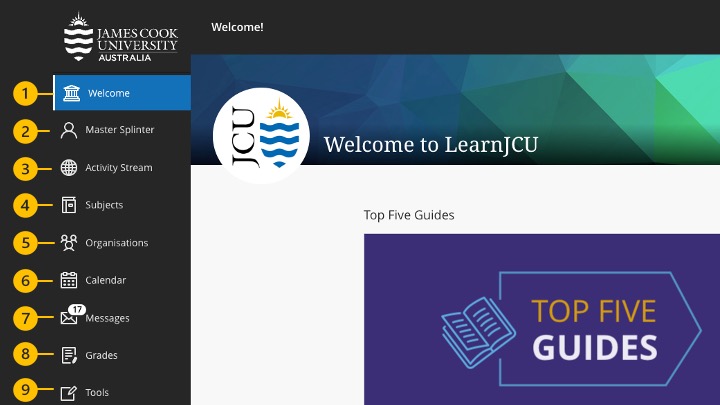 Screenshot of the Basic LearnJCU Structure