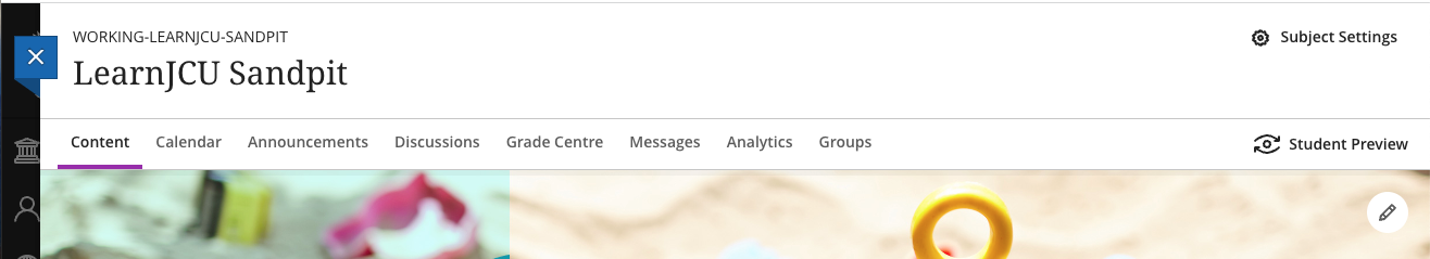 Screenshot of a Subject Site top bar menu
