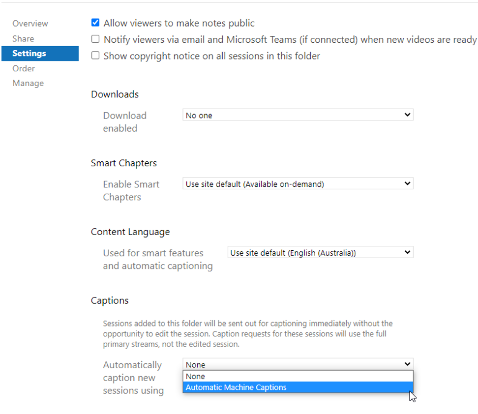 Settings panel