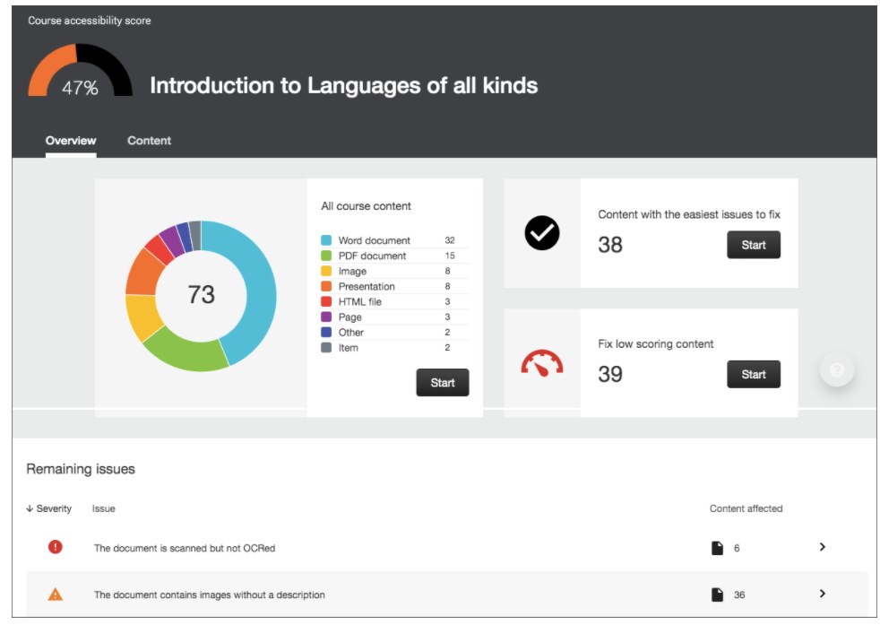 Sample course accessibility report