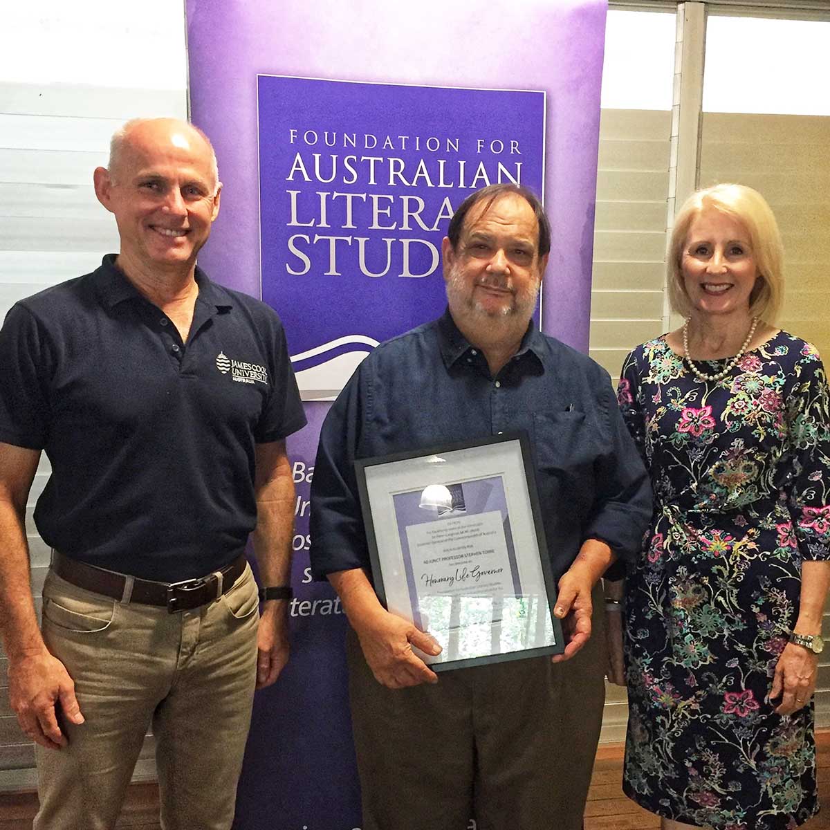 Adjunct Prof Stephen Torre receiving Life Governor certificate with Prof Richard Nile, Foundation Chair and Prof Sandra Harding, Foundation Deputy Chair