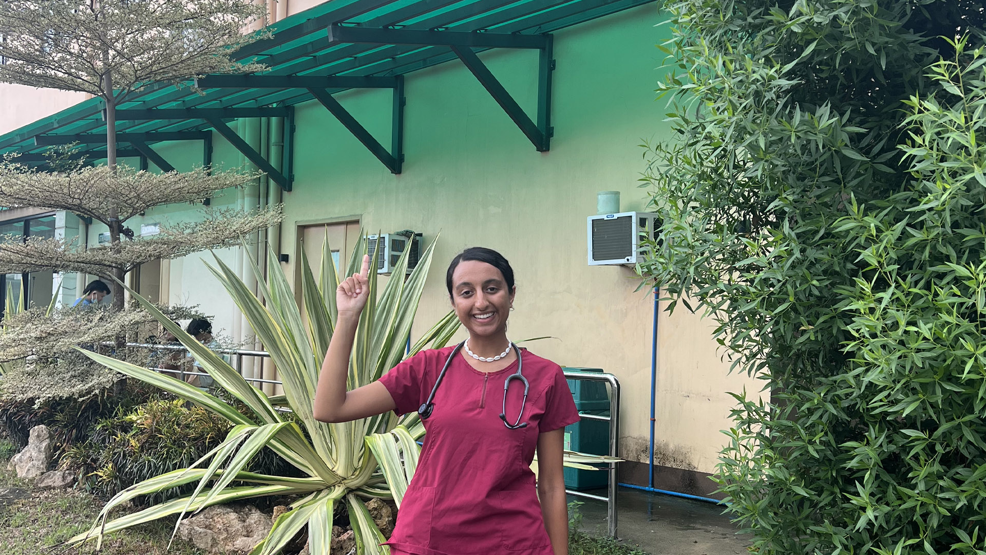JCU Bachelor of Medicine, Bachelor of Surgery student Lara Humadi outside a hospital in the Philippines where she undertook clinical placement. 