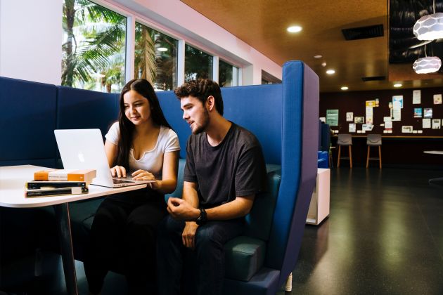 Students studying at the computer. 