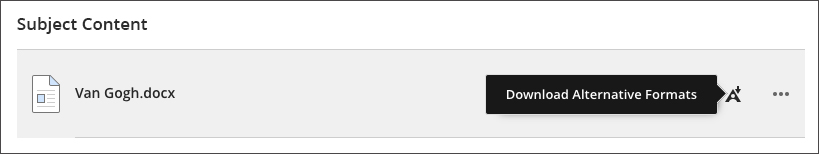 This image is an example of where you can access the alternative formats icon next to a file.