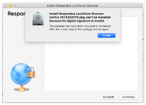 Screenshot of the digital signature error