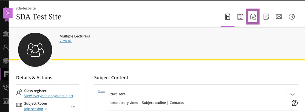 Discussion board button in top menu