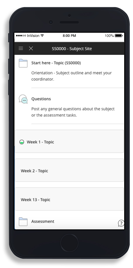 Example of LearnJCU on mobile