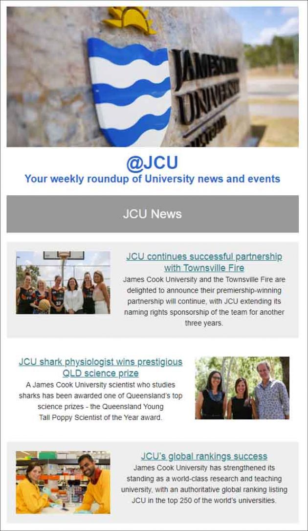 Screengrab of an @JCU newsletter