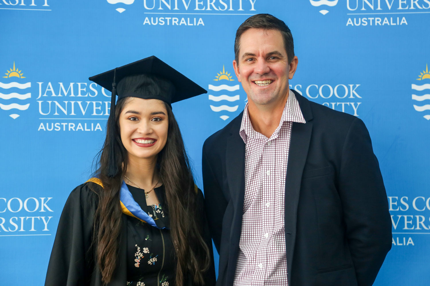 Engineering graduate Nicoline stands with Head of Engineering Dan