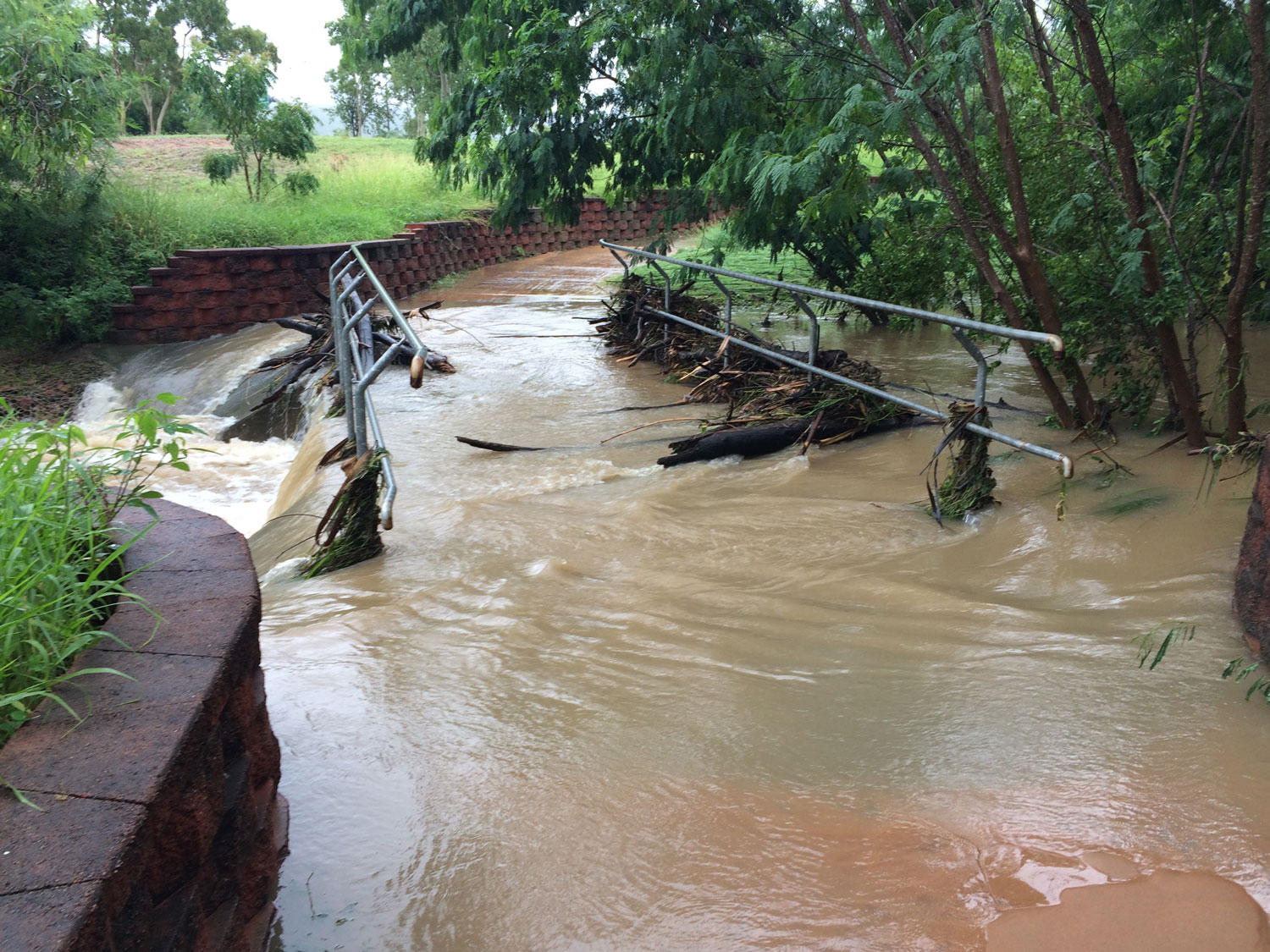 a bridge under flood water