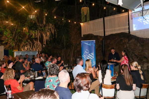 James Dimmock introduces Amanda Krause at an Inspiration on Tap Event in Townsville, 2023 JCU