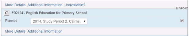 Screenshot showing a subject with the enrol checkbox selected.