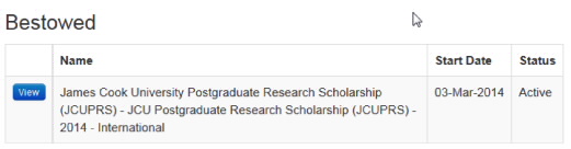 Screenshot showing scholarships bestowed table.
