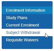 Screenshot showing Subject Withdrawal link.