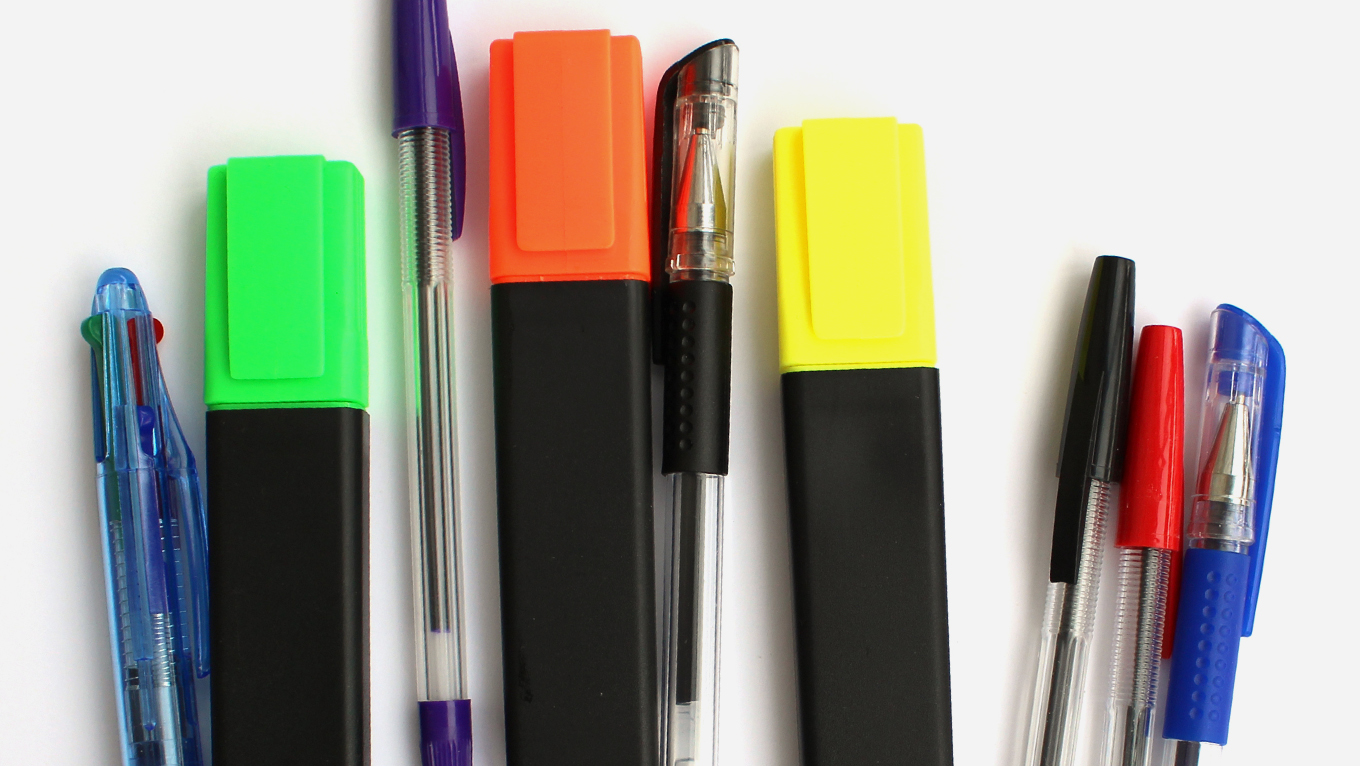 Pens and pencils. 