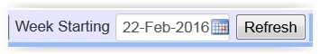 Screenshot showing Week Starting field and Refresh button.