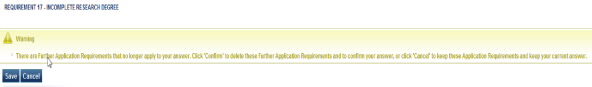 Screenshot of warning for incomplete information