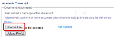 Depending on your internet browser, you may need to select Choose File instead. Screenshot showing different option.