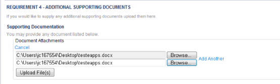 Screenshot showing requirement 4 - additional supporting documents information