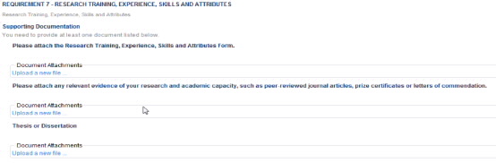 Screenshot showing mandatory requirements