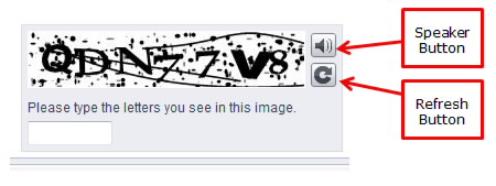 Screenshot showing security verification window and speaker button, refresh button.