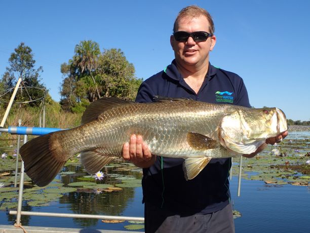 Dr Nathan Waltham with a Barramundi.