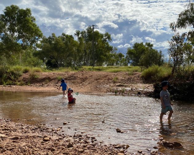 Selina's kids playing at the local watering hole