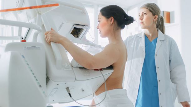 Woman undergoing a mammogram