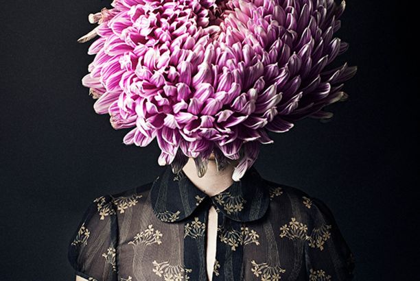 Image collage - pink flower bud in front of a person