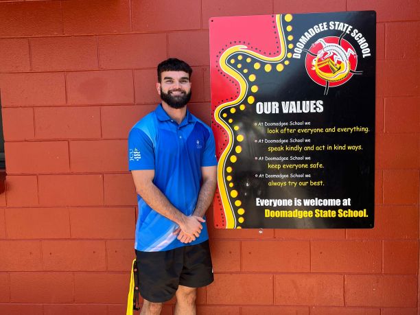 Jack pictured outside Doomadgee school. 