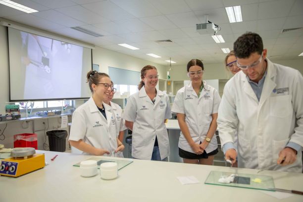 Hayley in class at JCU pharmacy lab