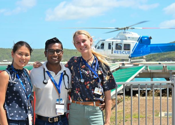Georgia Bulley with fellow JCU medical students on the TI helipad